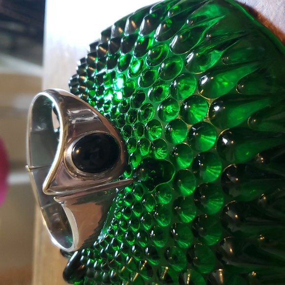 Vintage Mexican Taxco  Modernist Style Onyx and Silver Hinge Bracelet - Picture 3 of 10